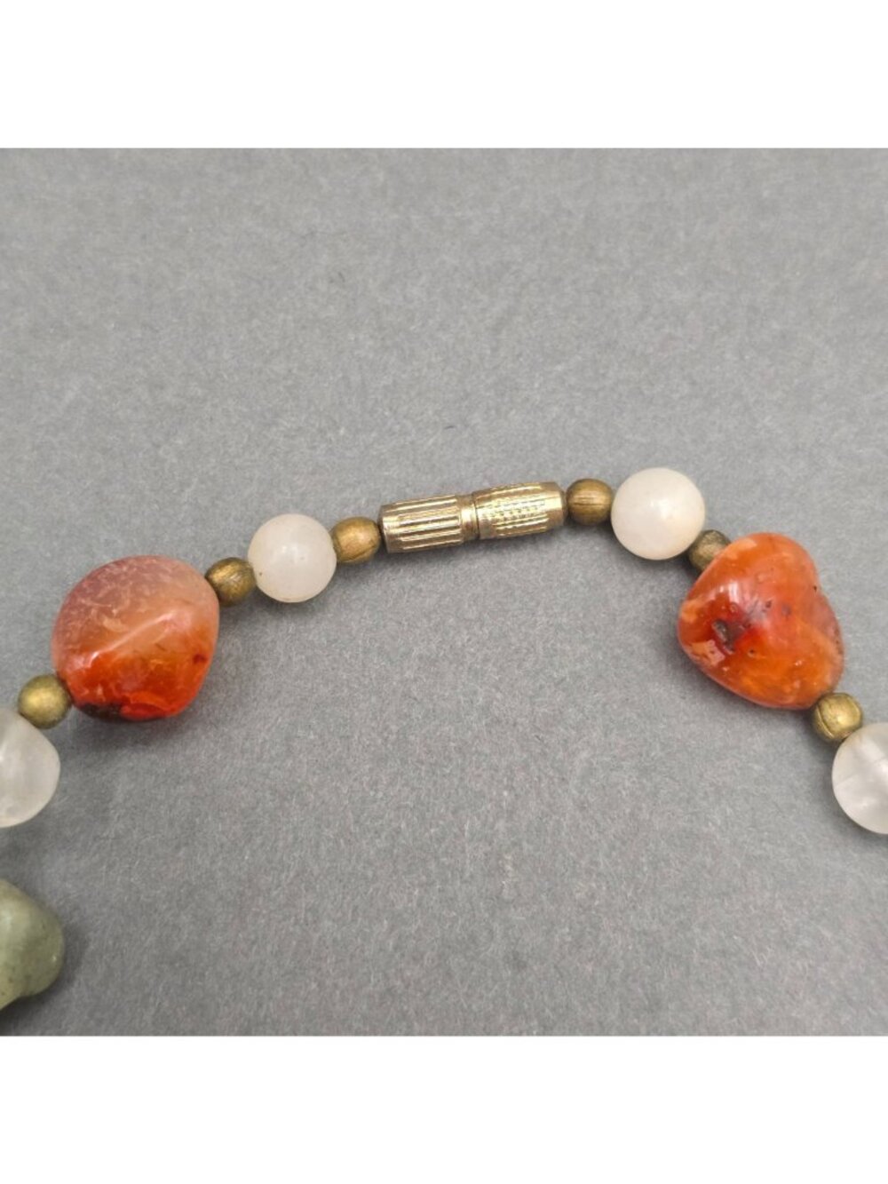 Vintage Multi Gemstone Beggar Bead Necklace 20" Natural Stone Brass Accents - Picture 8 of 11